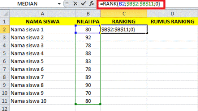 Rumus Ranking Excel